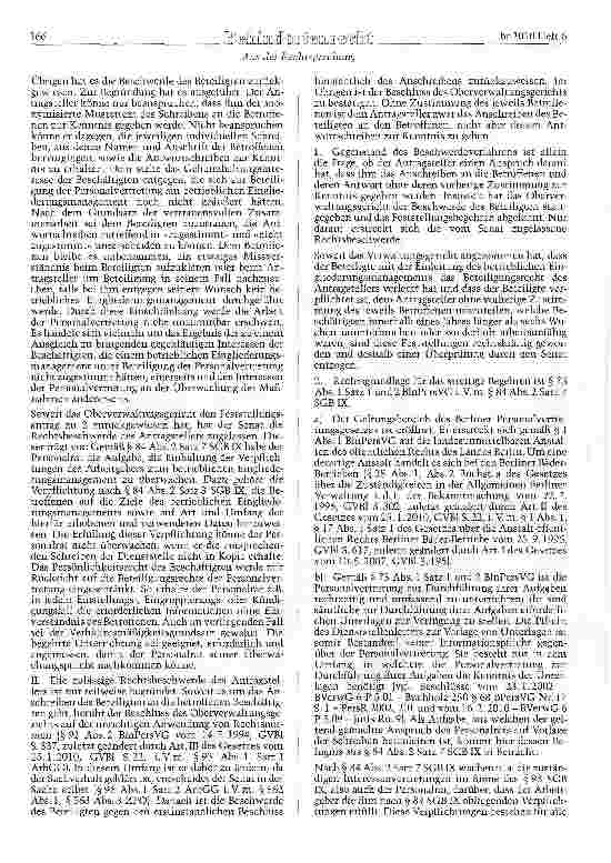 Vorschauseite 2: SGB IX § 84 Abs. 2; BlnPersVG § 73 Betriebliches Eingliederungsmanagement - Informationsrecht des Personalrates: Anschreiben des Dienststellenleiters und Antwortschreiben des Besc…