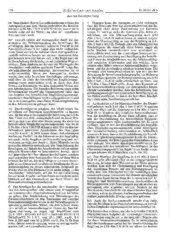 Vorschauseite 6: SGB IX § 84 Abs. 2; BlnPersVG § 73 Betriebliches Eingliederungsmanagement - Informationsrecht des Personalrates: Anschreiben des Dienststellenleiters und Antwortschreiben des Besc…