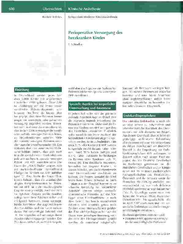 Vorschauseite 1: Perioperative Versorgung des herzkranken Kindes