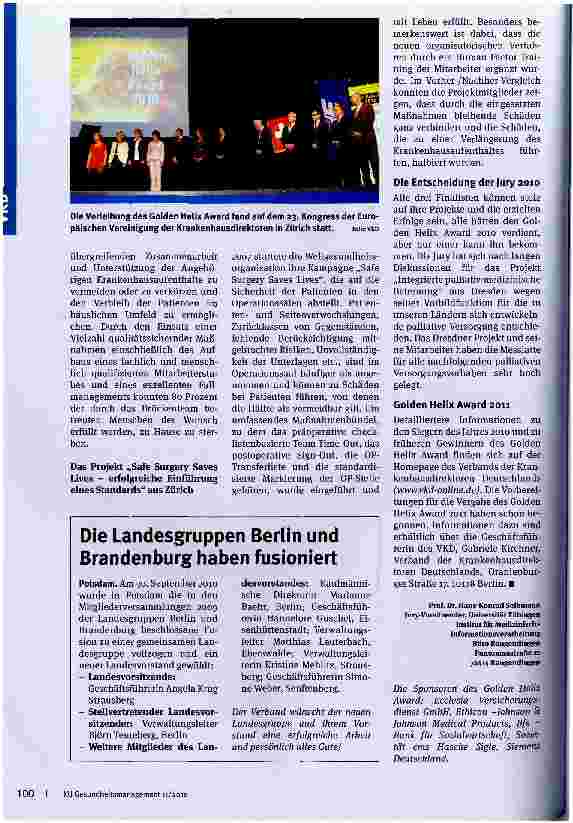 Vorschauseite 2: Nicht gute, sondern schlechte Qualität kostet das meiste Geld! Golden Helix Award 2010 für die integrierte palliative Versorgung des St Joseph-Stifts in Dresden