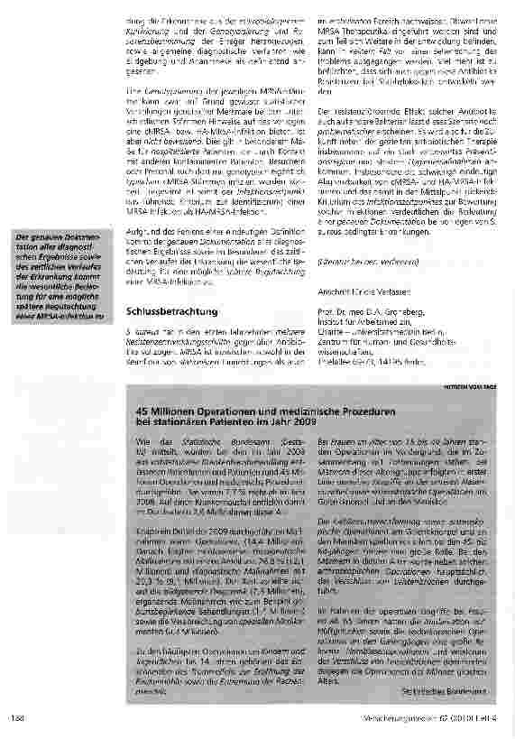 Vorschauseite 6: MRSA - aktuelle Aspekte der Resistenzentwicklung, Pathomechanismen, Epidemiologie und Therapie