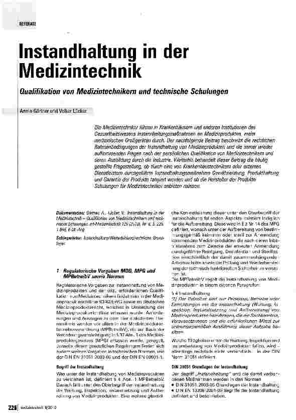 Vorschauseite 1: Instandhaltung in der Medizintechnik