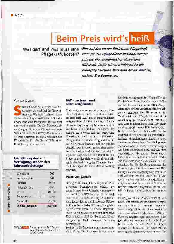 Vorschauseite 1: Beim Preis wirds heiß Was darf und was muss eine Pflegekraft kosten?