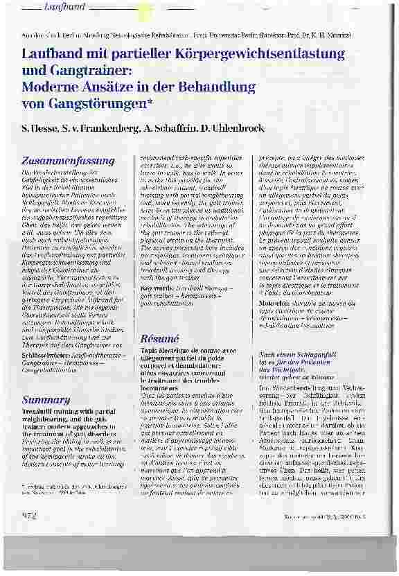 Vorschauseite 1: Laufband mit partieller Körpergewichtsentlastungund Gangtrainer:Moderne Ansätze in der Behandlungvon Gangstörungen
