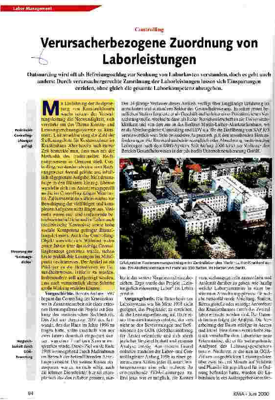 Vorschauseite 1: Verursacherbezogene Zuordnung von Laborleistungen Controlling
