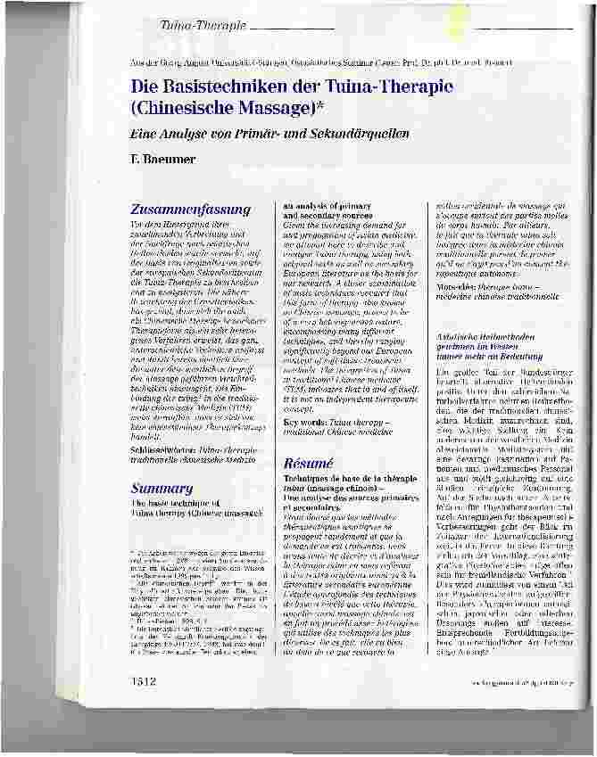 Vorschauseite 1: Die Basistechniken der Tuina-Therapie (Chinesische Massage)Eine Analyse von Primärund Sekundärquellen