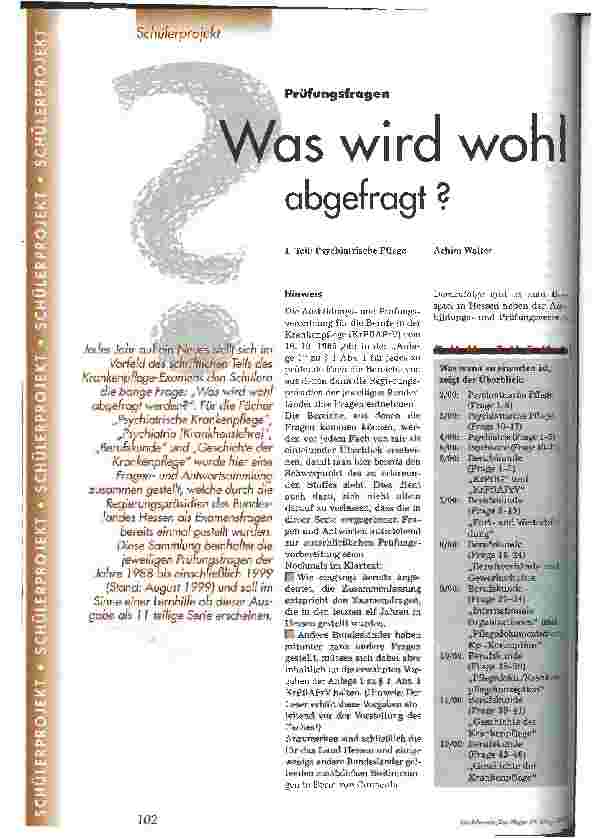Vorschauseite 1: Was wird wohl abgefragt? Prüfungsfragen Teil 1: Psychiatrische Pflege