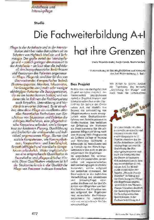 Vorschauseite 1: Die Fachweiterbildung A+I hat ihre Grenzen Untersuchung zu den Möglichkeiten und Grenzen der A+I-Weiterbildung, 1. Teil