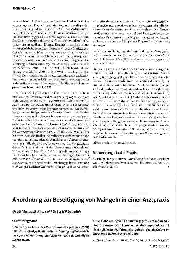 Vorschauseite 1: Anordnung zur Beseitigung von Mängeln in einer Arztpraxis