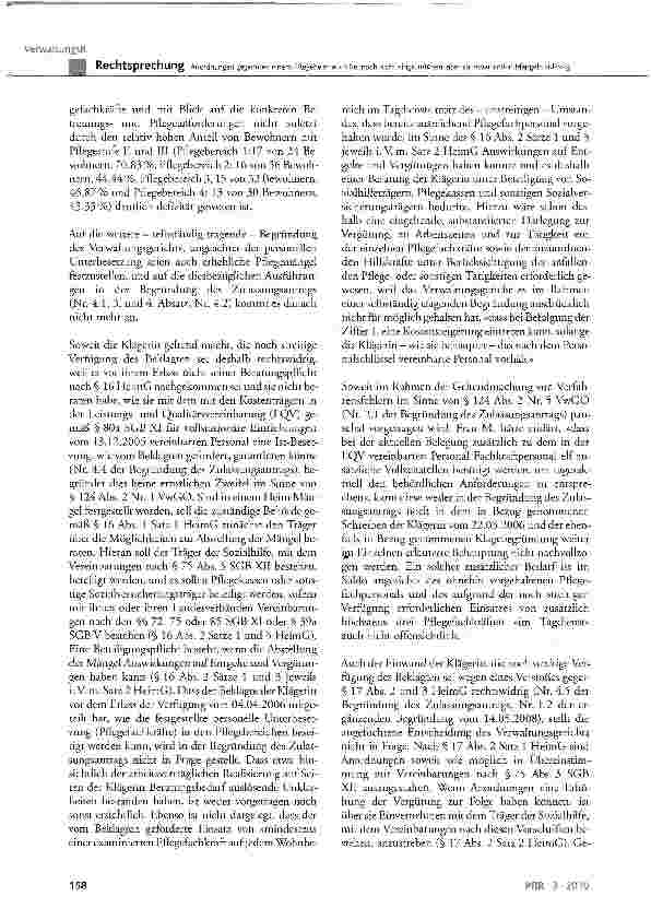 Vorschauseite 5: Anordnungen gegenüber einem Pflegeheim auch bei noch nicht eingetretenen, aber zu erwartenden Mängeln zulässig