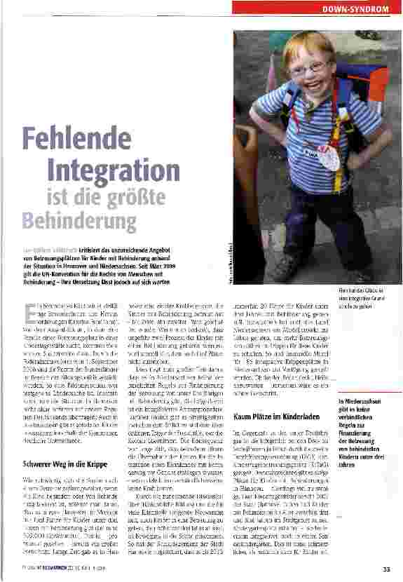Vorschauseite 1: Fehlende Integration ist die größte Behinderung