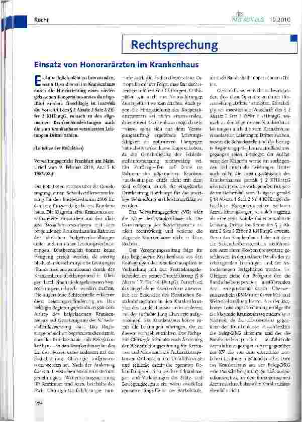 Vorschauseite 1: Einsatz von Honorarärzten im Krankenhaus