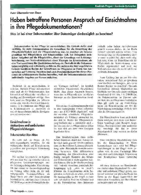 Vorschauseite 1: Haben betroffene Personen Anspruch auf Einsichtnahme in ihre Pflegedokumentation? Was ist bei einer Dokumentation über Datenträger diesbezüglich zu beachten?