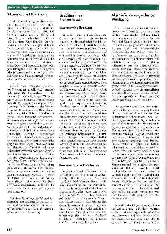 Vorschauseite 2: Haben betroffene Personen Anspruch auf Einsichtnahme in ihre Pflegedokumentation? Was ist bei einer Dokumentation über Datenträger diesbezüglich zu beachten?