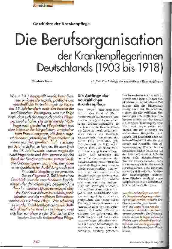 Vorschauseite 1: Die Berufsorganisation der Krankenpflegerinnen Deutschlands (1903 bis 1918)