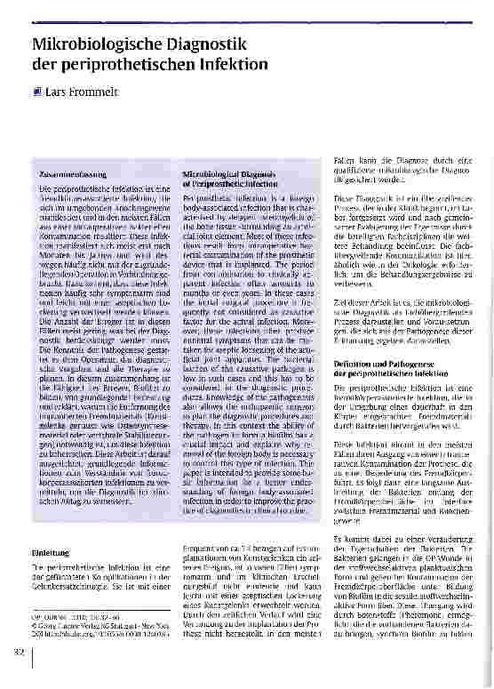 Vorschauseite 1: Mikrobiologische Diagnostik der periprothetischen Infektion