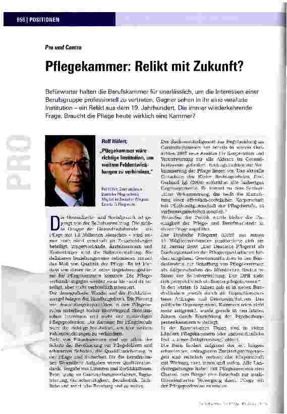 Vorschauseite 1: Pflegekammer: Relikt mit Zukunft?