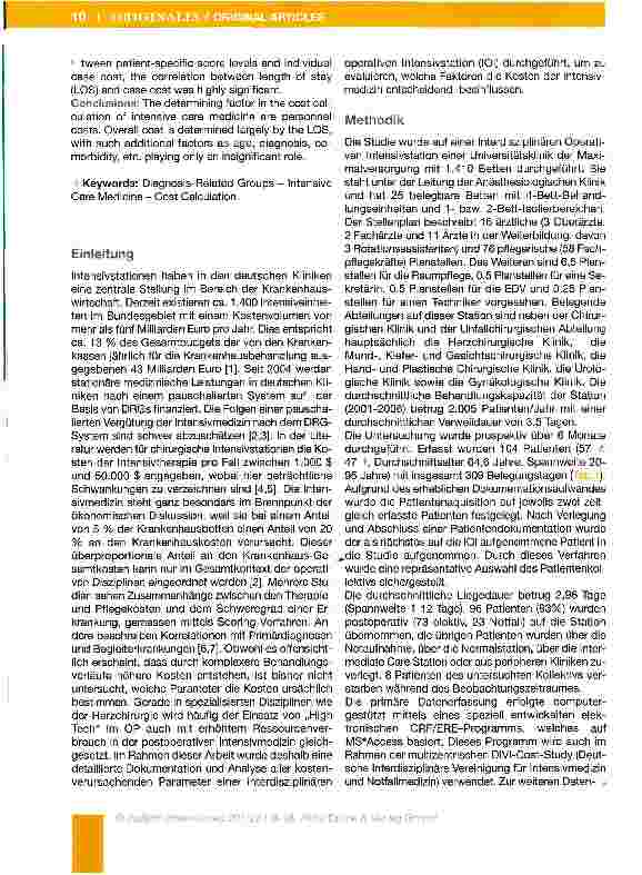Vorschauseite 2: Ressourcenverbrauch Intensivstation:Eine Kostenanalyse in der operativen Intensivmedizin