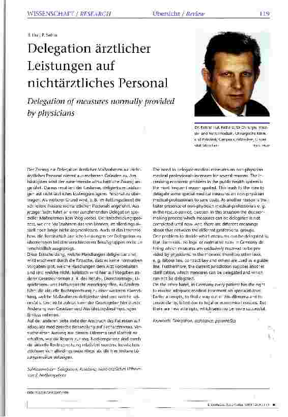 Vorschauseite 1: Delegation ärztlicher Leistungen auf nichtärztliches Personal