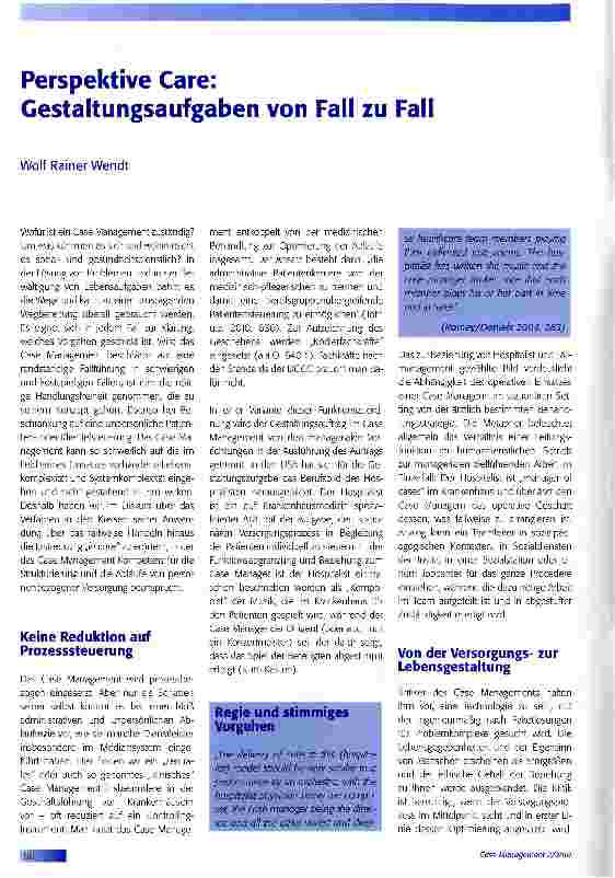 Vorschauseite 1: Perspektive Care: Gestaltungsaufgaben von Fall zu Fall