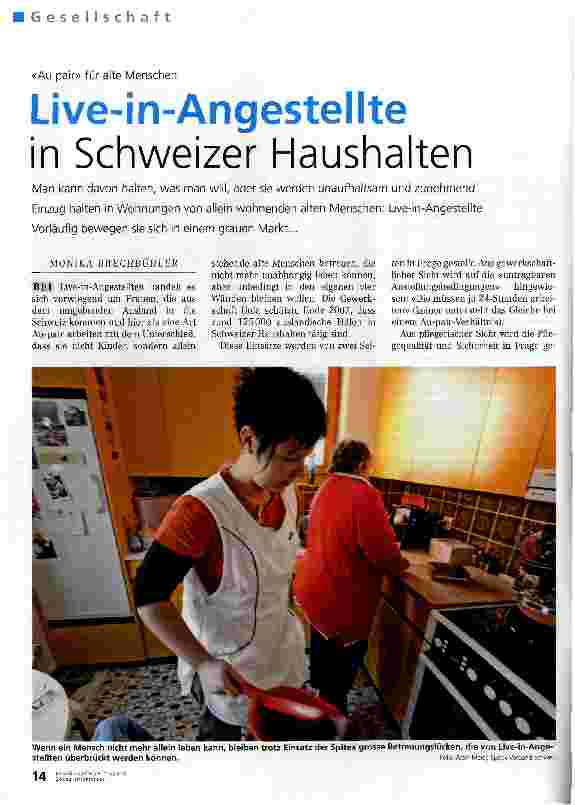 Vorschauseite 1: Live-in-Angestellte in Schweizer Haushalten