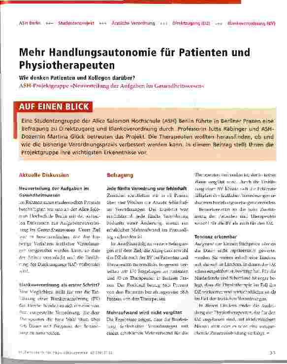 Vorschauseite 1: Mehr Handlungsautonomie für Patienten und Physiotherapeuten