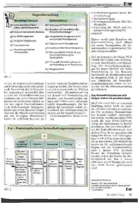 Vorschauseite 2: Die Partnerschaft mit der Industrie sichert der Klinik die Zukunft Facilitymanagement am Beispiel des Gesundheitszentrums Ev. Stift St. Martin, Koblenz