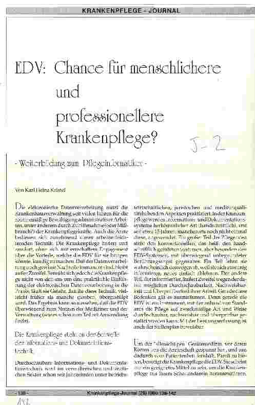 Vorschauseite 1: EDV: Chance für menschlichere und professionellere Krankenpflege? - Weiterbildung zum Pflegeinformatiker