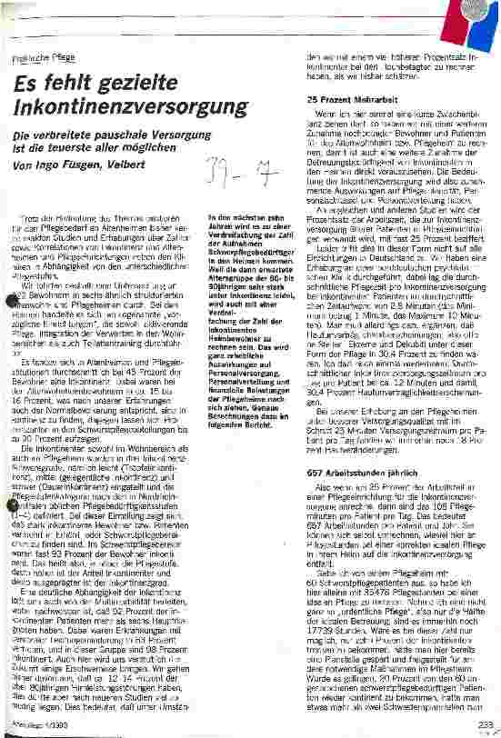 Vorschauseite 1: Praktische Pflege: Es fehlt gezielte Inkontinenzversorung. Die verbreiteste pauschale Versorung ist die teuerste aller möglichen