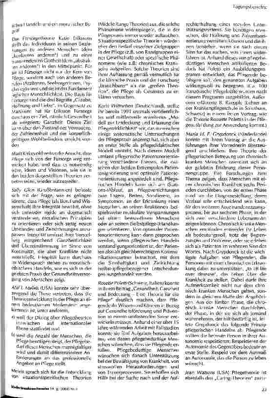 Vorschauseite 2: Bericht über den 2. Internationalen Pflegetheorie-Kongress in Nürnberg