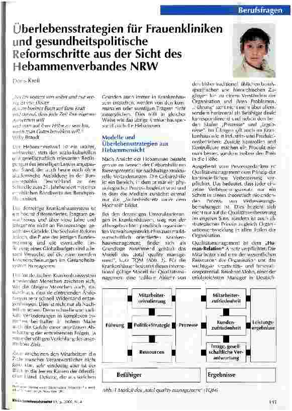 Vorschauseite 1: Überlebensstrategien für Frauenkliniken und gesundheitspolitische Reformschritte aus der Sicht des Hebammenverbandes NRW