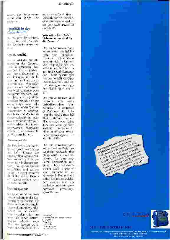 Vorschauseite 3: Überlebensstrategien für Frauenkliniken und gesundheitspolitische Reformschritte aus der Sicht des Hebammenverbandes NRW