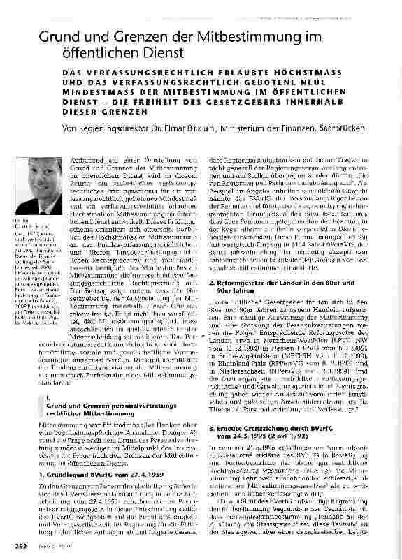 Vorschauseite 1: Grund und Grenzen der Mitbestimmung im öffentlichen Dienst