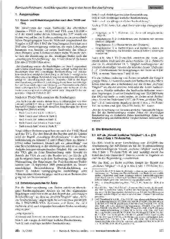 Vorschauseite 2: Ausbildungszeiten begründen keine Berufserfahrung -Zur Anrechnung von Zeiten als Arzt/Ärztin im Praktikum bei der Stufenzuordnung nach dem TV-Ärzte/TdL -
