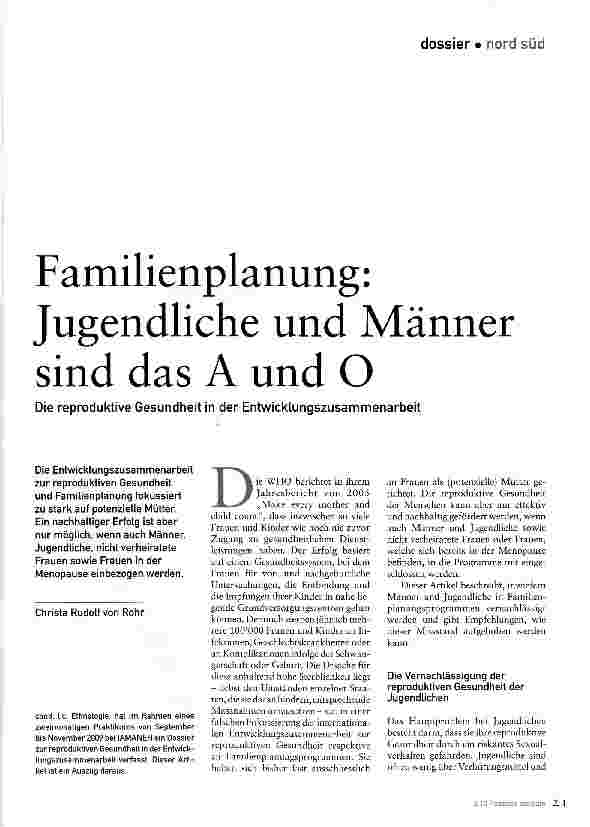 Vorschauseite 1: Familienplanung: Jugendliche und Männer sind das A und O