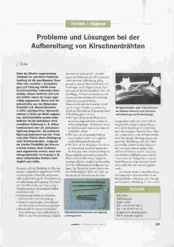 Vorschauseite 1: Probleme und Lösungen bei derAufbereitung von Kirschnerdrähten