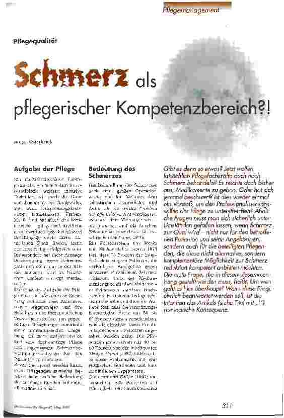 Vorschauseite 1: Schmerz als pflegerischer Kompetenzbereich?!