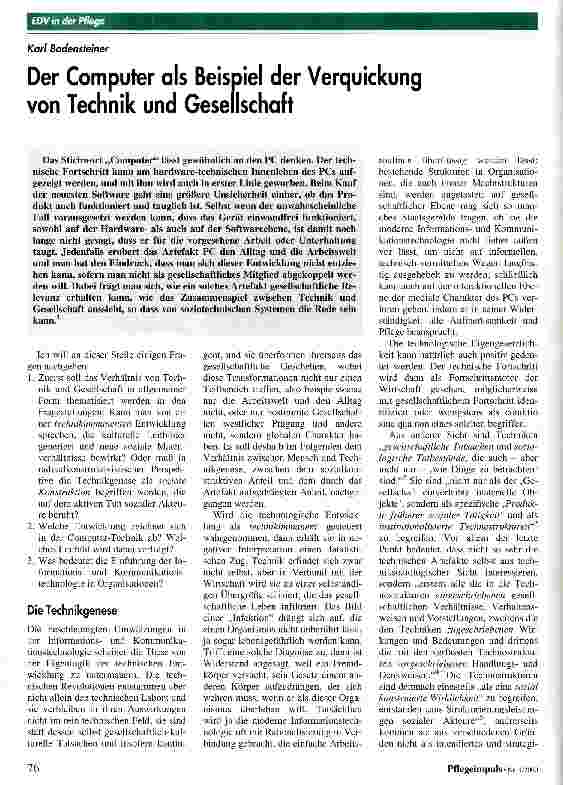 Vorschauseite 1: Der Computer als Beispiel der Verquickung von Technik und Gesellschaft