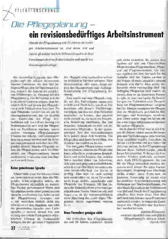 Vorschauseite 1: Die Pflegeplanung - ein revisionsbedürftiges Arbeitsinstrument