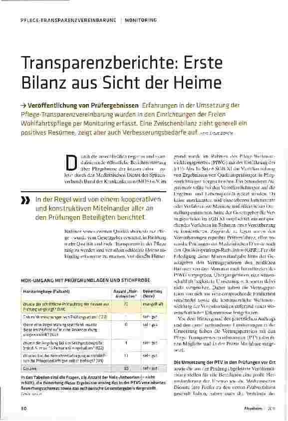 Vorschauseite 1: Transparenzberichte: Erste Bilanz aus Sicht der Heime