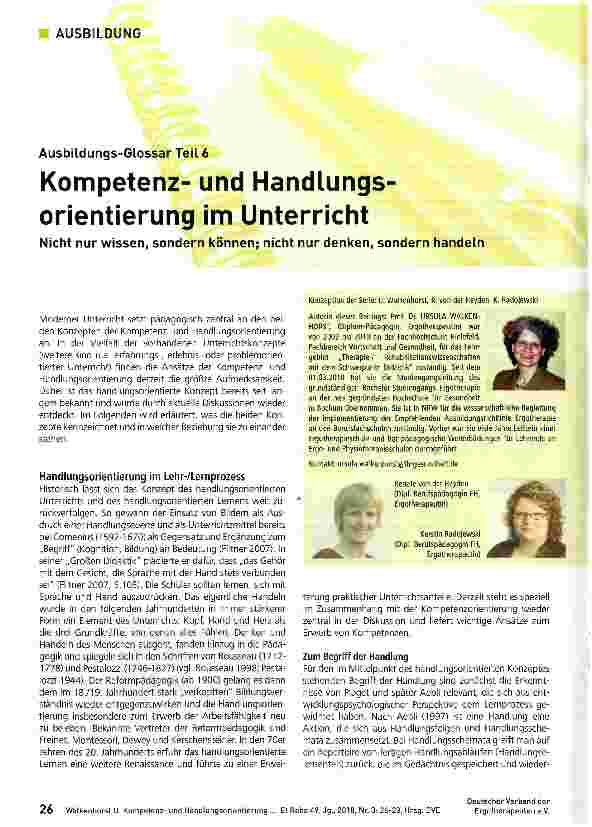 Vorschauseite 1: Ausbildungs-Glossar Teil 6 Kompetenzund Handlungsorientierung im Unterricht