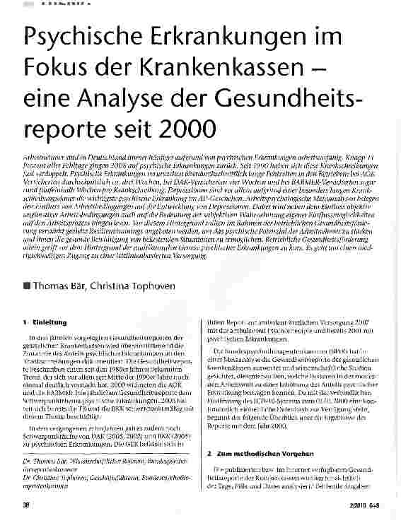 Vorschauseite 1: Psychische Erkrankungen im Fokus der Krankenkassen -eine Analyse der Gesundheitsreporte seit 2000