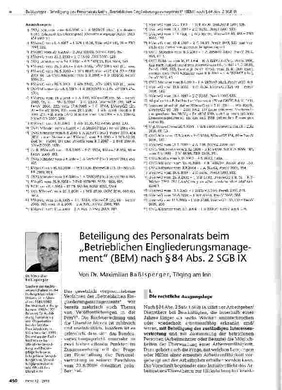Vorschauseite 1: Beteiligung des Personalrats beim „Betrieblichen Eingliederungsmanagement (BEM) nach §84 Abs. 2 SGB IX