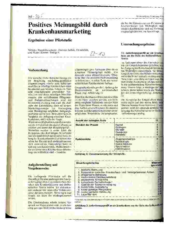 Vorschauseite 1: Positives Meinungsbild durch Krankenhausmarketing Ergebnisse einer Pilotstudie