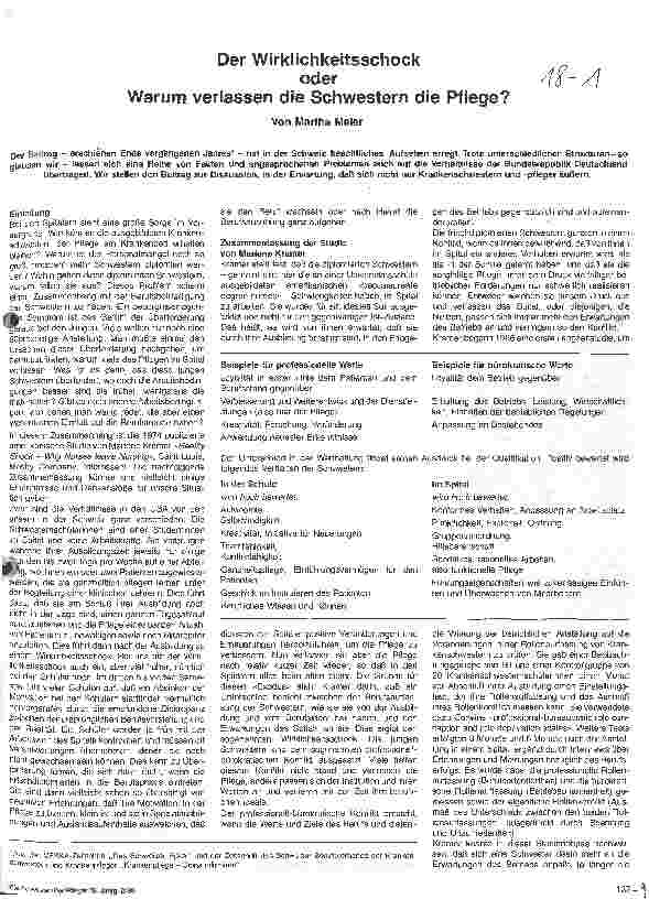 Vorschauseite 1: Der Wirklichkeitsschock oder Warum verlassen die Schwestern die Pflege?