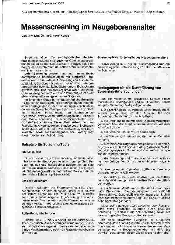 Vorschauseite 1: Massenscreening im Neugeborenenalter