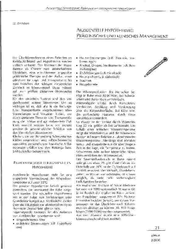 Vorschauseite 1: Akzidentelle Hypothermie Präklinisches und klinisches Management