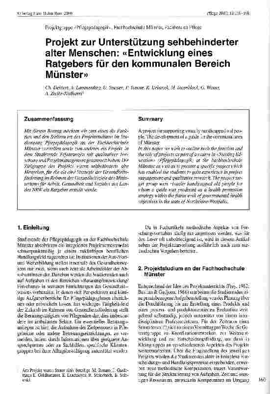 Vorschauseite 1: Projekt zur Unterstützung sehbehinderter alter Menschen: Entwicklung eines Ratgebers für den kommunalen Bereich Münster