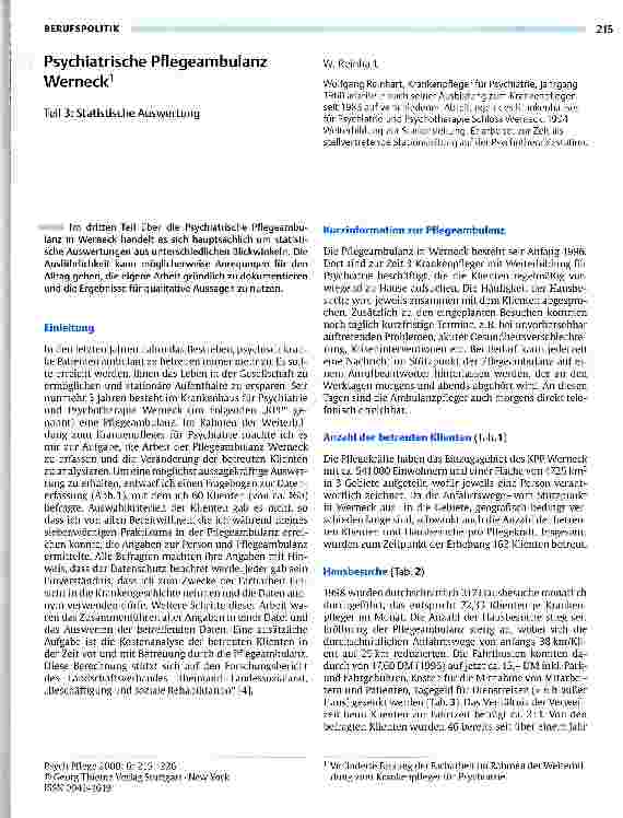 Vorschauseite 1: Psychiatrische Pflegeambulanz Werneck Teil 3: Statistische Auswertung