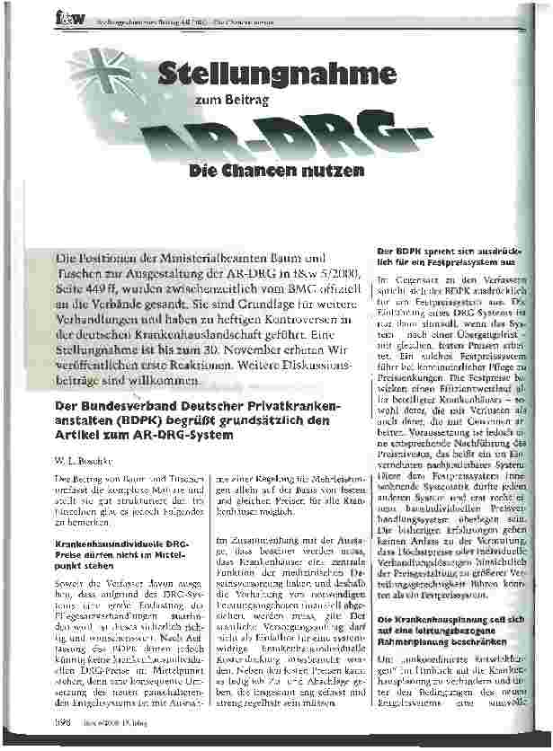 Vorschauseite 1: Stellungnahme zum Beitrag AR-DRG: Die Chancen nutzen